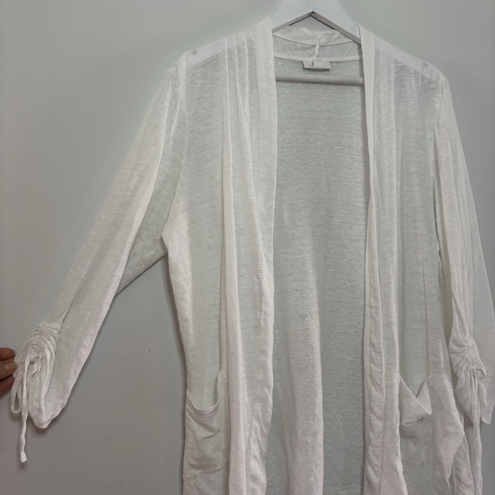J. Jill Love Linen Cardigan Sweater Women M White Quiet Luxury 100% Linen Chic